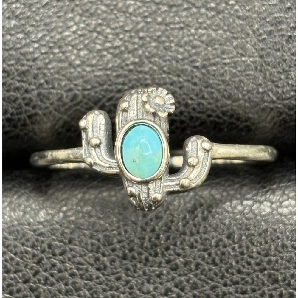 New Condition Sterling Silver Turquoise Cactus Ring Size 7 G29